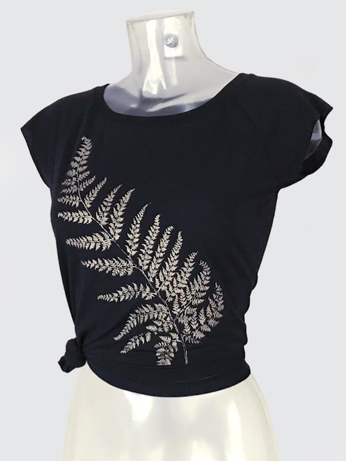 Natural Organic T-Shirt - Schwarz, Gold Farn